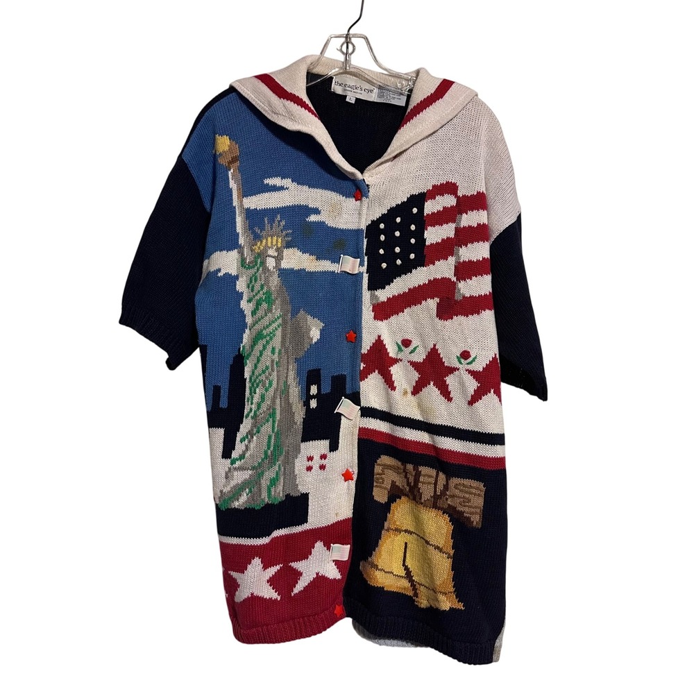 The Eagle's Eye Cardigan Large Statue Liberty Vintage 1994 Patriotic Americana